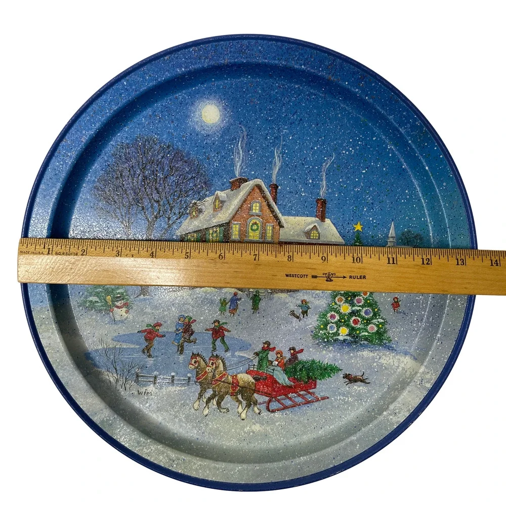 VTG Potpourri Press Tin Tray Christmas Tree Winter House Sleigh WIM Schimmer 88'